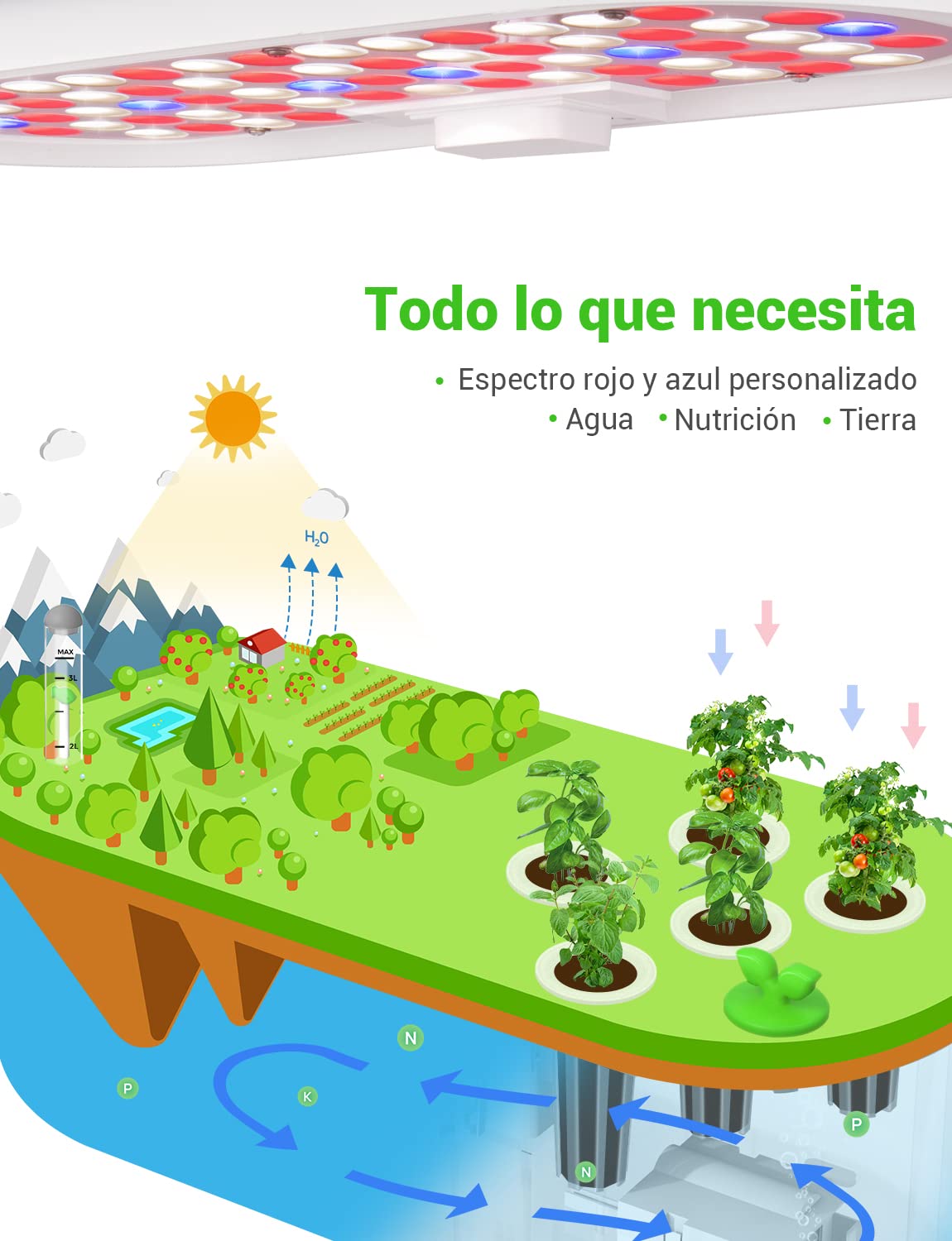 Sistema de Cultivo Hidropónico Kit de Cultivo Interior con Iluminación LED Automática, Huerto Interior con Temporizador Automático, Altura Ajustable (12 Vainas)