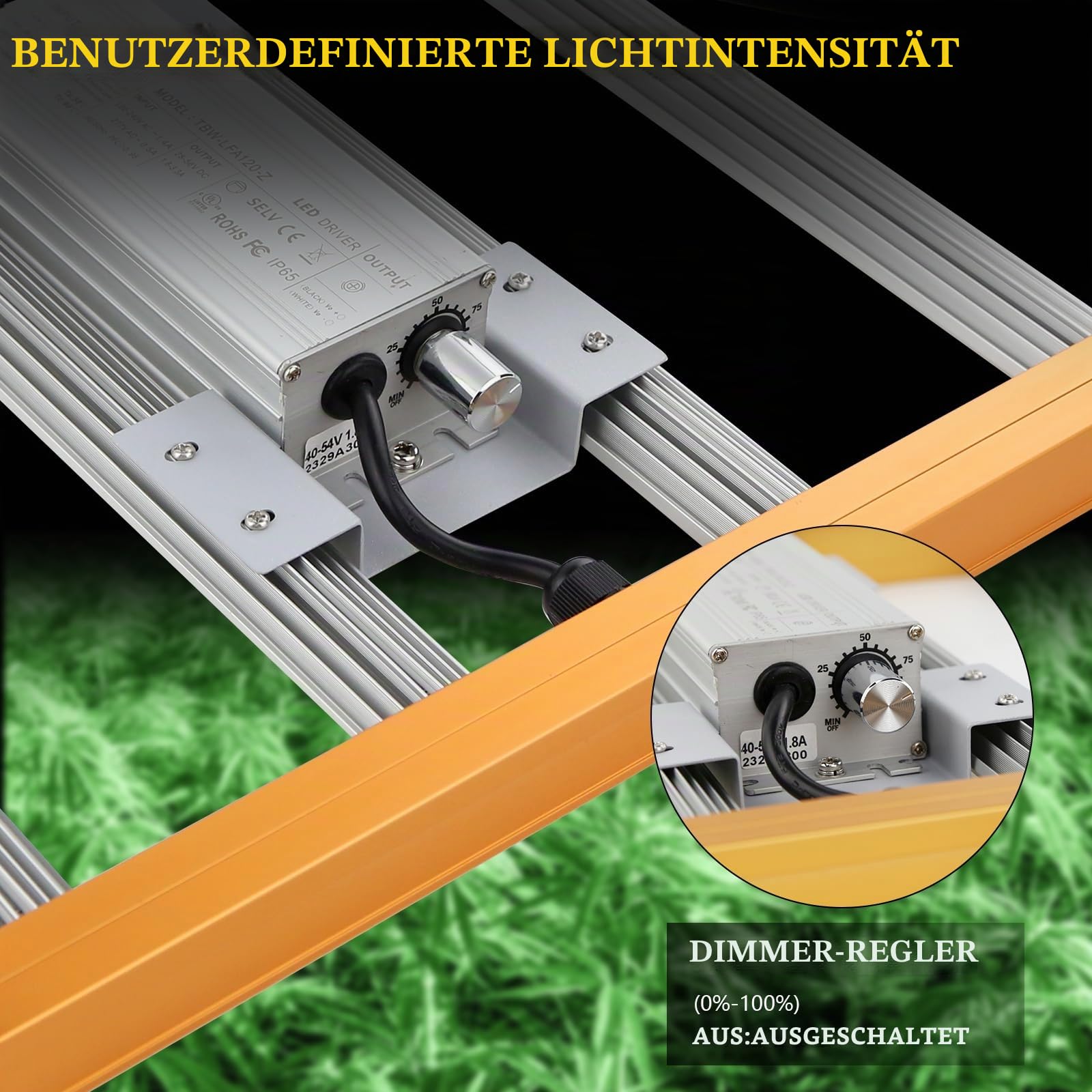 LED Grow Light 120W, Pflanzenlampe LED Grow Lampe Sonnenähnlichem Vollspektrum und Dimmbarer Funktion 0%-100% für Hydroponic-Zimmerpflanzen Veg Flower für Growzelt 60x60cm (Gold)