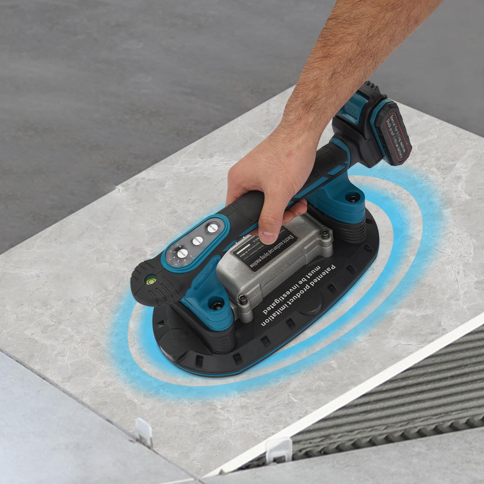 Vibratore per piastrelle a batteria, 13000 giri/min, con 6 marce, potenza di aspirazione 400 kg, per piastrelle e piastrelle (da 30 a 300 cm)