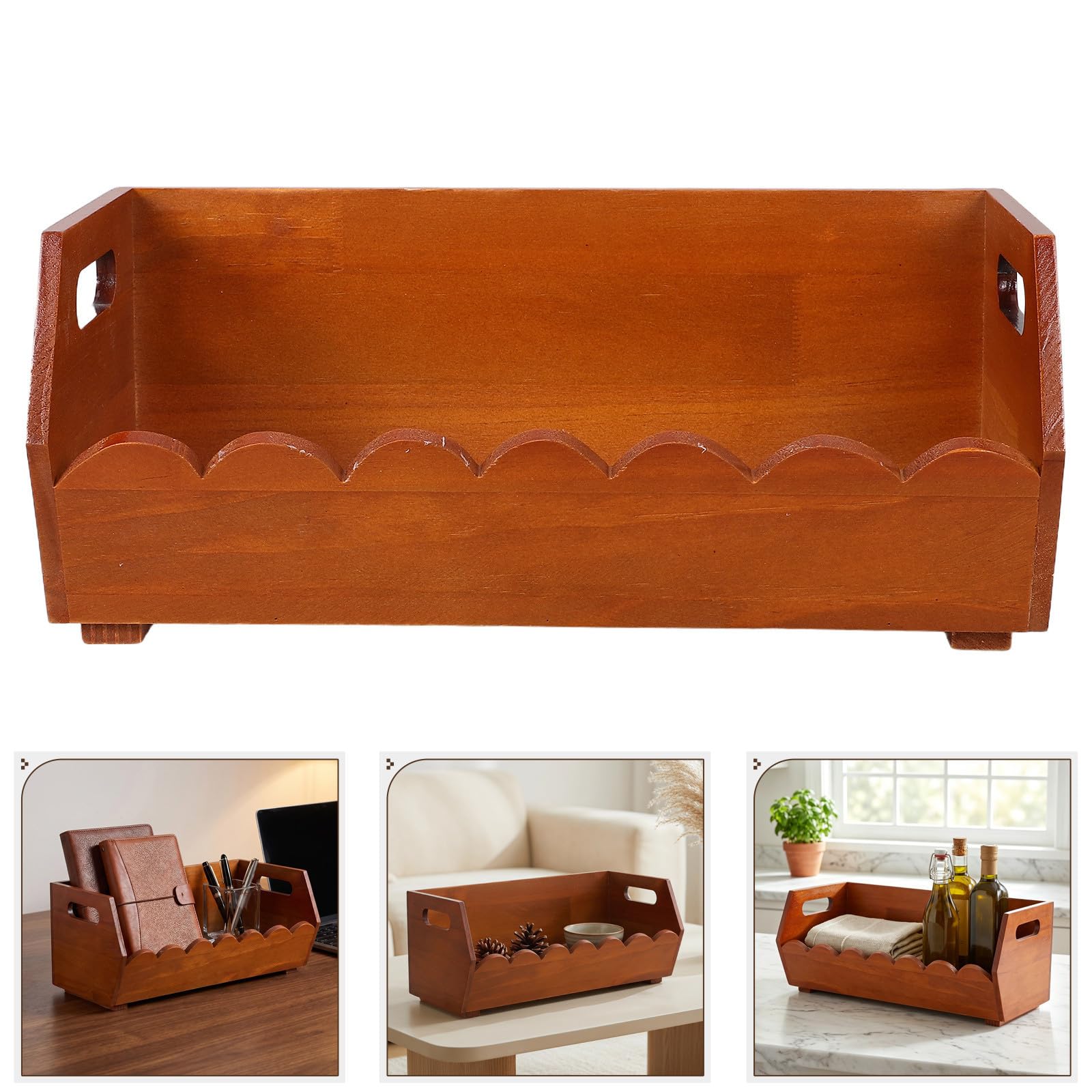 Luxshiny Cesta y Diseño Ondulado de Almacenamiento con Asas de Madera Resistente y Funcional para Organizar el Hogar