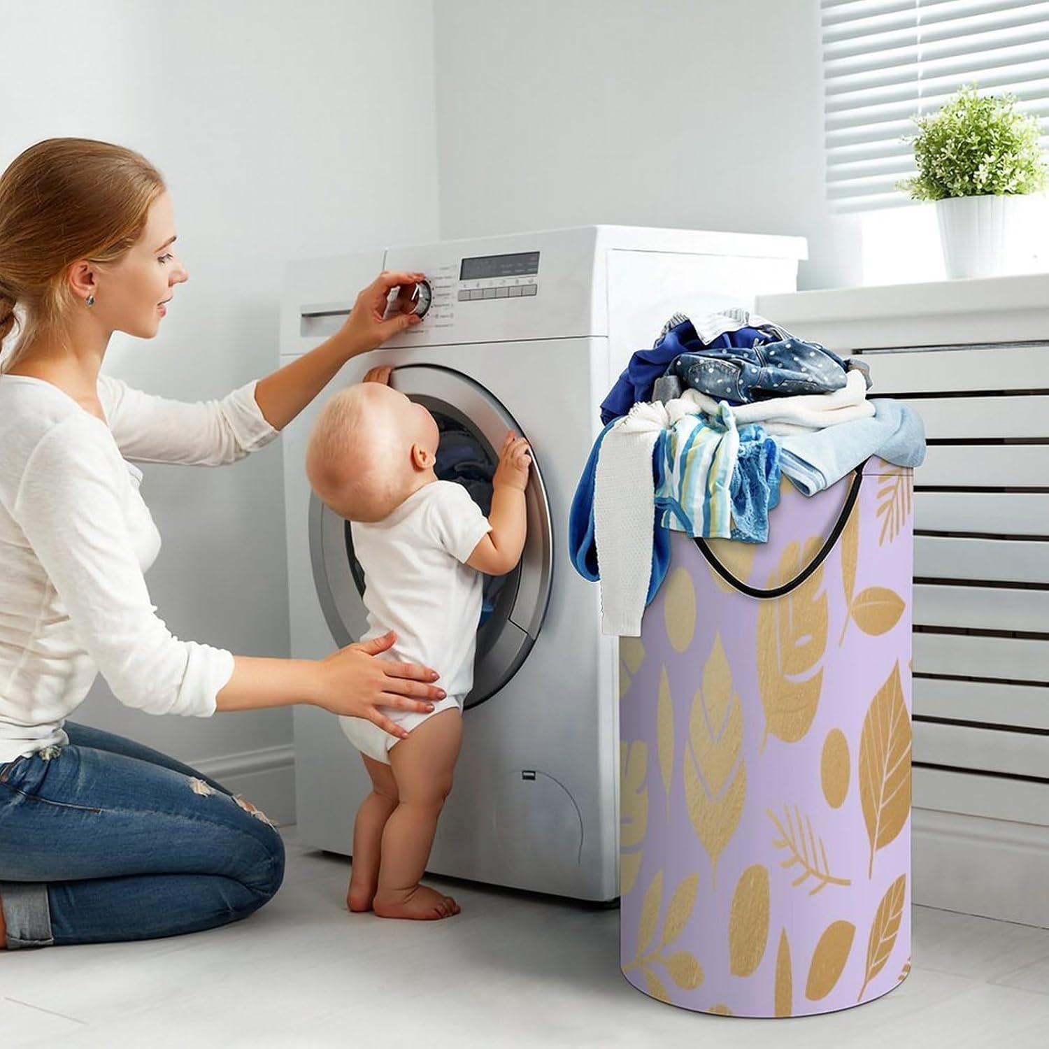 Leaf Print Pattern Laundry Hamper Fashion Dirty Laundry Hamper Portable Laundry Hampers with Handles Lightweight Large Clothes Storage Basket for Bedroom Bathroom