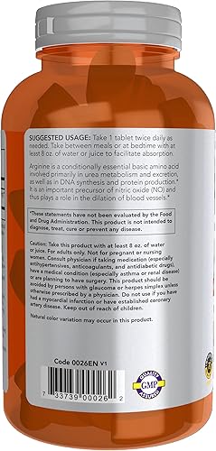Miniatura 3 de NOW Sports Nutrition, L-Arginina Doble Fuerza 1000 mg, Precursor de óxido nítrico, Aminoácidos, 180 comprimidos