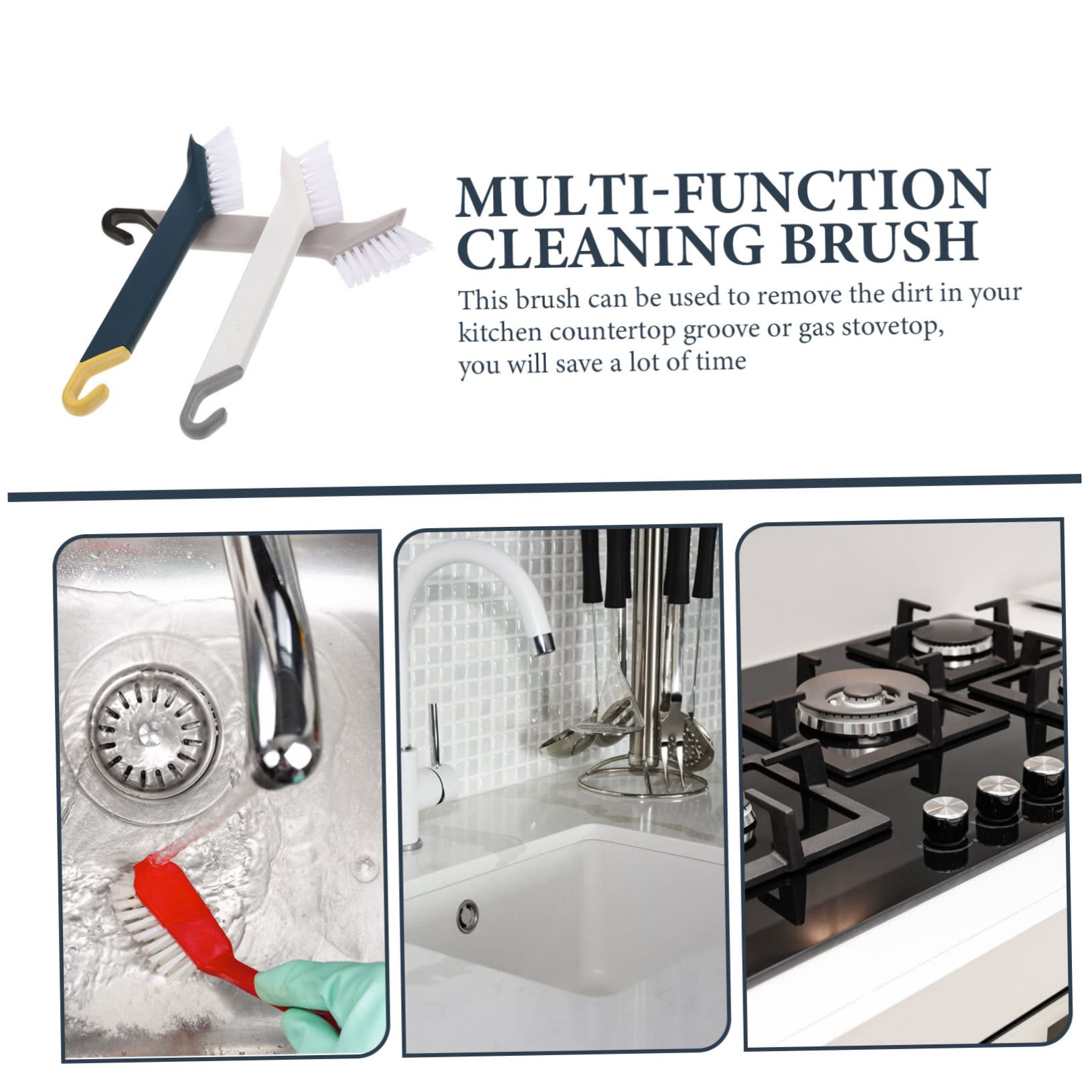 minkissy 3pcs Kitchen Sink Brush Multi-Functional Handle Cleaning Brush Tweezers for Grooves for Kitchen Bathroom and Home Use Ergonomic Design for Easy Cleaning