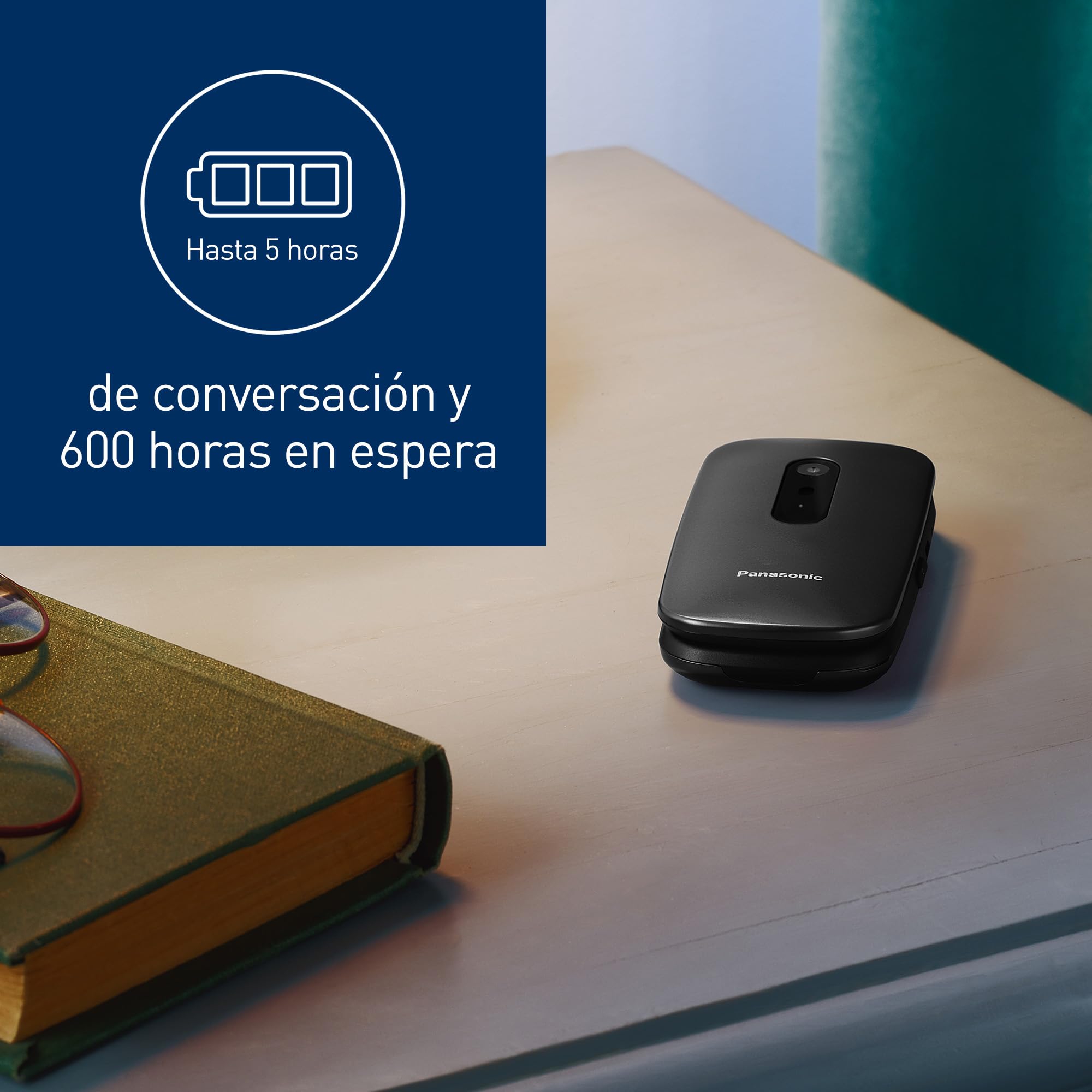 Panasonic KX-TU446EXB Teléfono Móvil Para Personas Mayores (Resistente a Golpes, Cámara, Incluye Auriculares y Cargador, Indicador LED), Negro