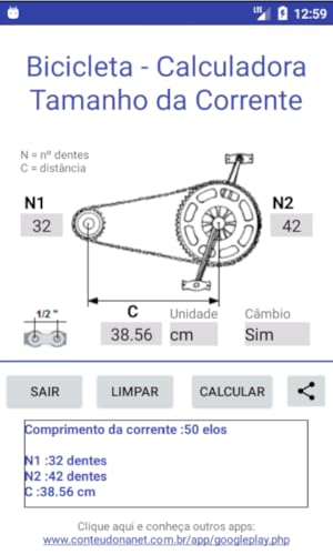 BICICLETA - Tamanho da Corrente - Calculadora
