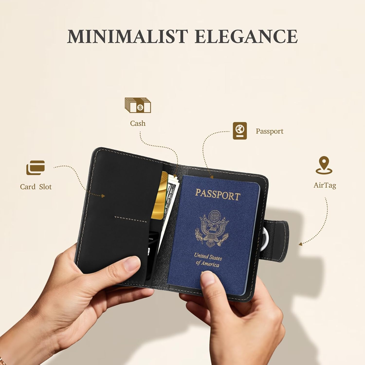 ALLIVE Passport Holder for Travel, Genuine Leather Passport Holder with AirTag Hidden Pocket, Rfid Blocking Passport Cover Travel Wallet for Women Men, Airport Essentials Gift (Black) - Image 6