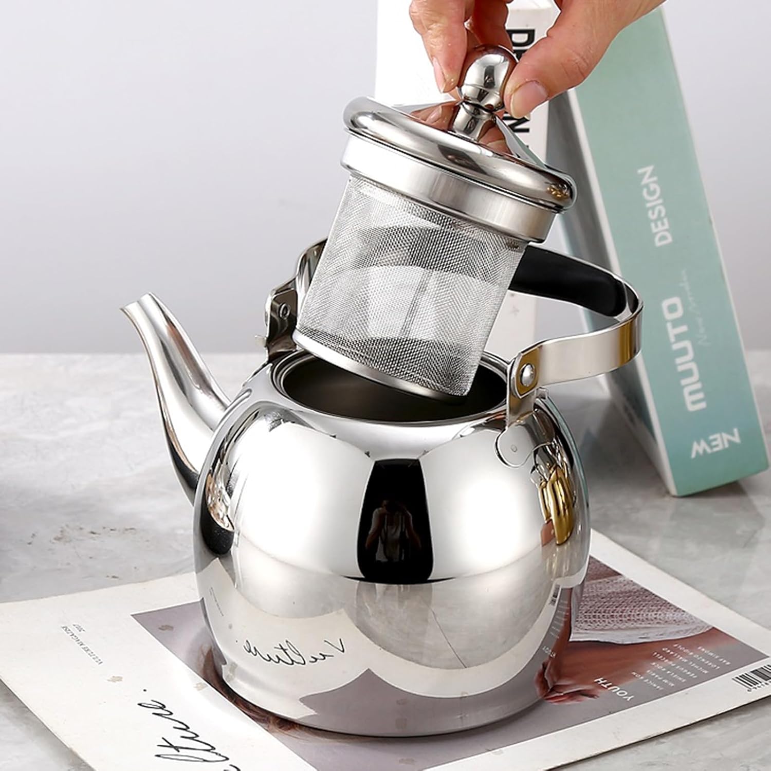 304 Stainless Steel Tea Kettle with Infuser, Tea Kettles Stovetop, Tea Pots for Stove Top(1.5L)