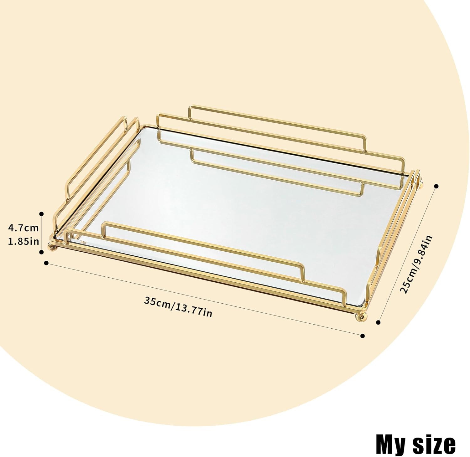 Mirror Tray Modern Style Gold Vanity Perfume Tray for Bathroom Vanity Bedroom (Champagne Gold)