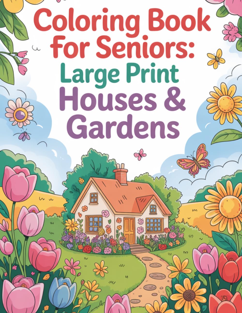 Coloring Book for Seniors: Large Print Houses & Gardens