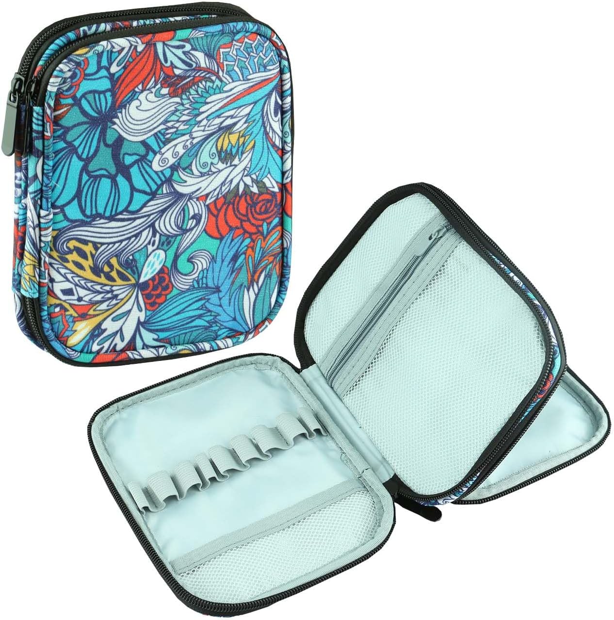 Crochet Hook Case, Portable Travel Organizer Storage Bag for Various Crochet Hooks and Knitting Accessories, Lightweight and Compact Zipper Needle Bag, (Bag Only, Blue Ethnic Style
