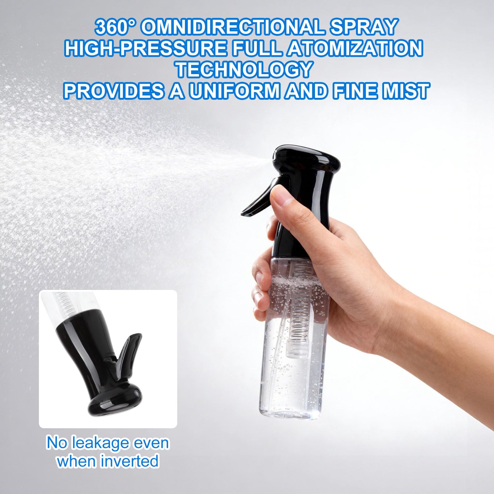 2 Piezas Botella Pulverizadora Ultrafina, Pulverizadores Continuos, Spray Bottle Antigoteo de 300ml, Pulverizador de Agua, spray bottle para Cabello, Plantas y Limpieza, Negro y Blanco