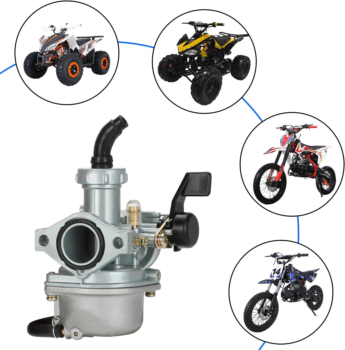 YOXUFA PZ22 Carburetor 22 mm Carb Throttle Cable Grip for 110cc 125cc ATV Pit Dirt Bike Coolster Mountopz SSR TaoTao DB14 DB24 Apollo Xpro Hawk 4 Stroke Chinese Quad Parts