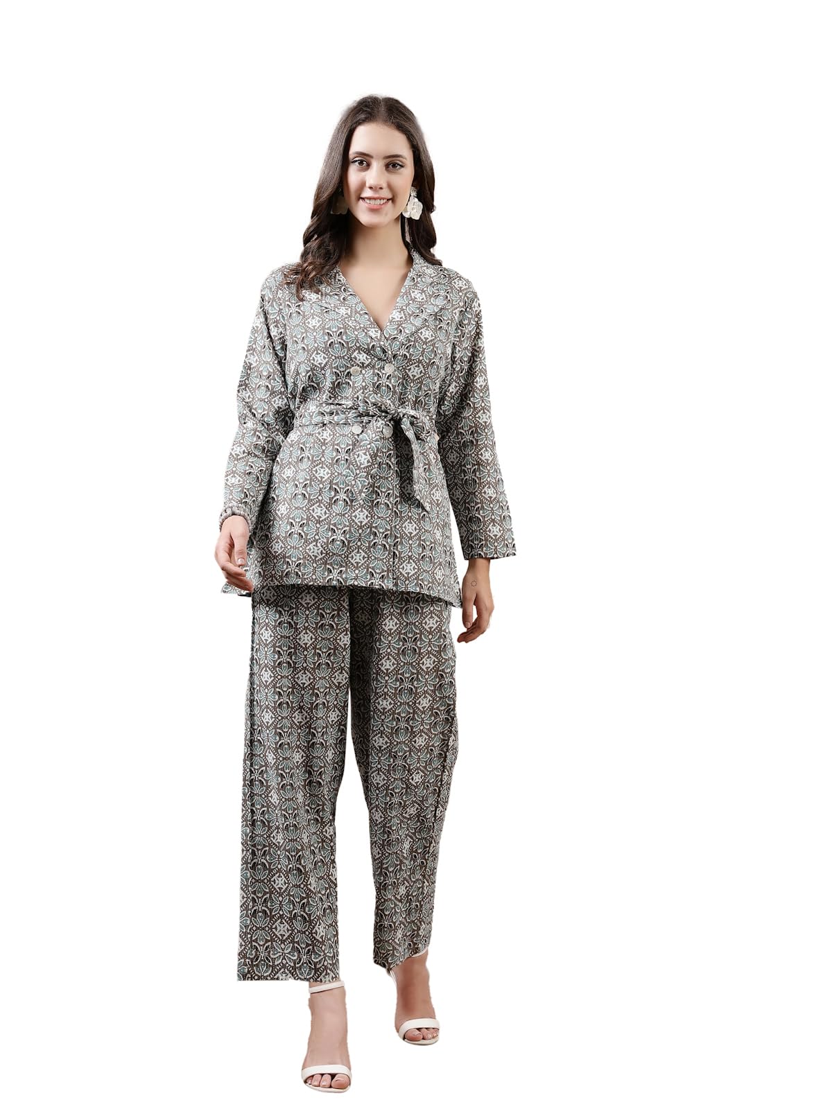 stylum Women's Grey Printed Cotton Kantha Fabric Blazer Style Co-Ord Set (CSGREYPAI_Grey)-picture-21