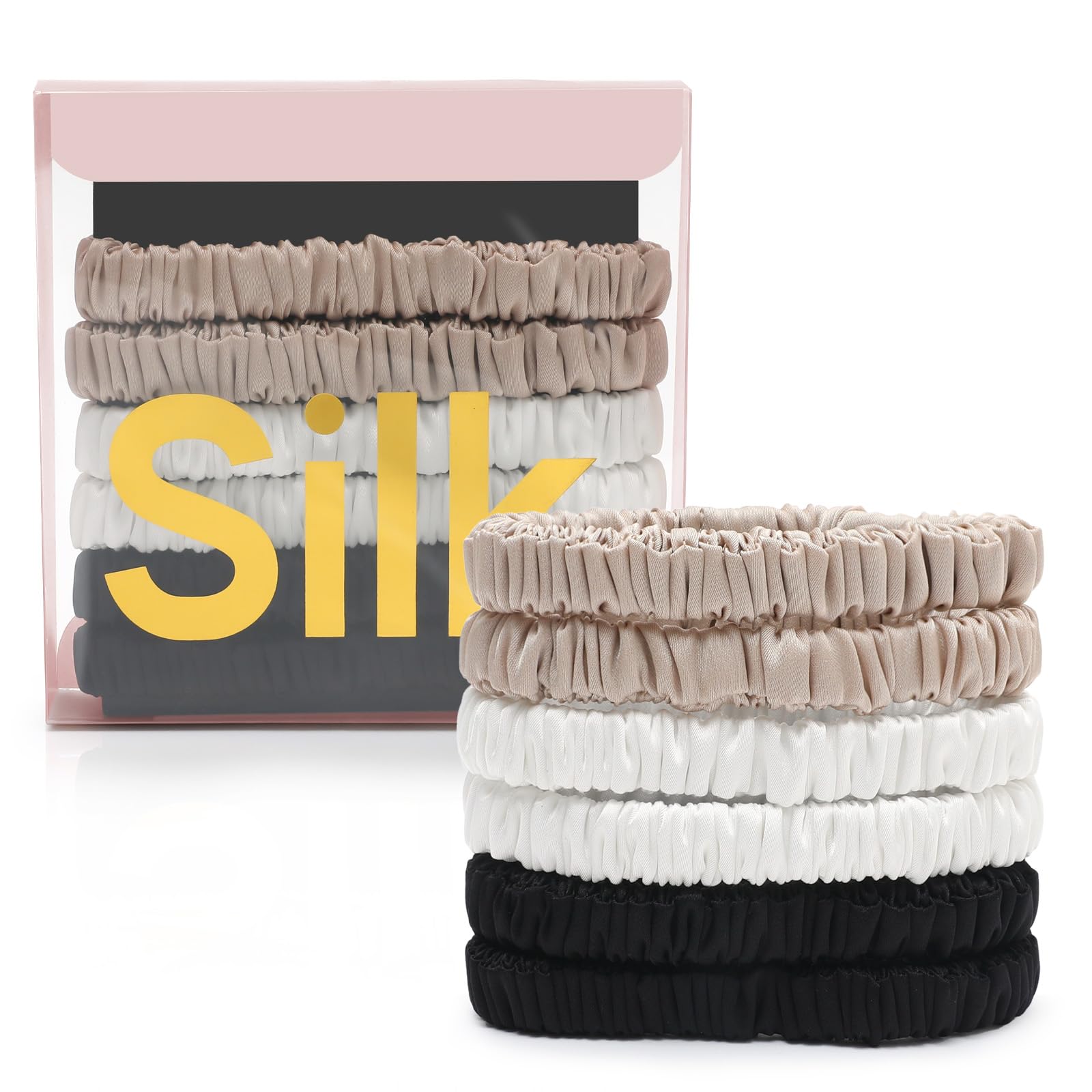 6 lazos de seda para el pelo, tamaño pequeño, 22 momme, 100 % seda de morera pura, para mujeres y niñas, coleteros delgados para dormir, sin daños (color 07)