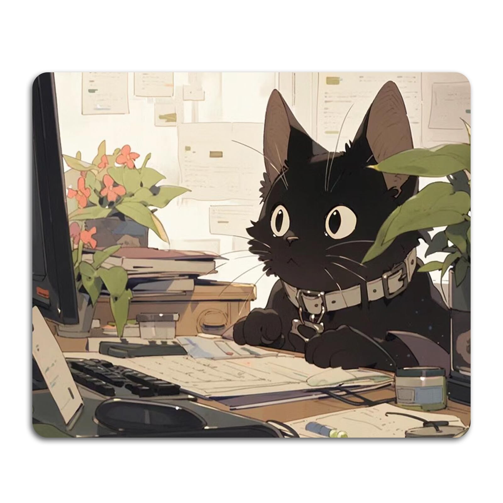 Funny Black Cat Mouse Pad Cute Anime Mouse Pads for Desk Kawaii Office Decor Desk Accessories for Women