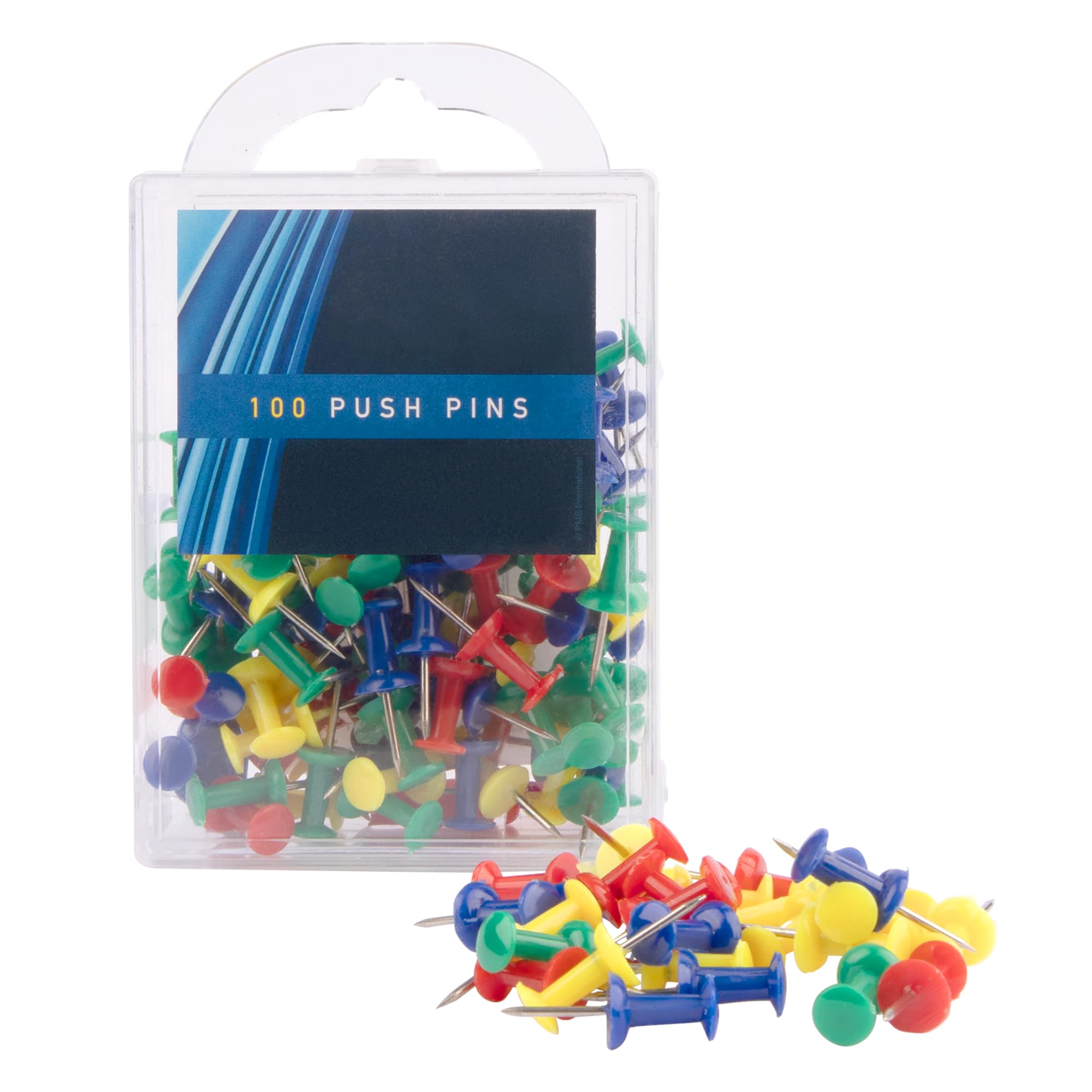 100 Multi Coloured Push Pins - Drawing Pins With Storage Box, Thumb Tacks For Cork, Pinboard, Maps, Notice and Bulletin Boards, Map Pins, Home Office, Craft Projects