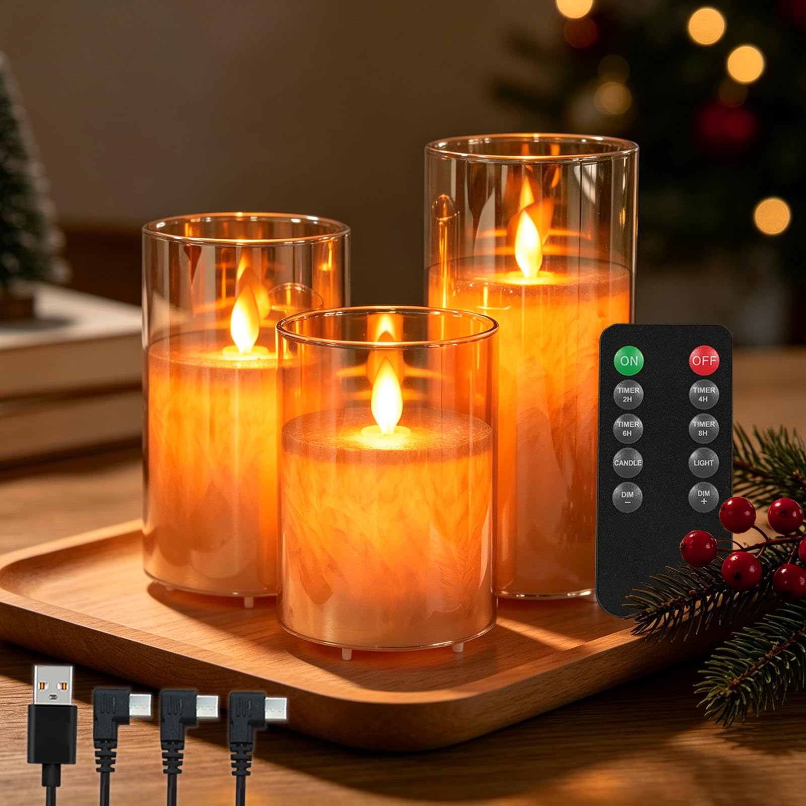 Rechargeable Flameless Candles, Remote Control LED Pillar Candles, 3 Pack