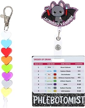 4PCS Phlebotomy Badge Reel Kit,Order of Draw Badge Card with Bling Acrylic Patch,Nurse Accessories for Work,Nurse ID Badge with Alligator Clip for School RN StudentBlack