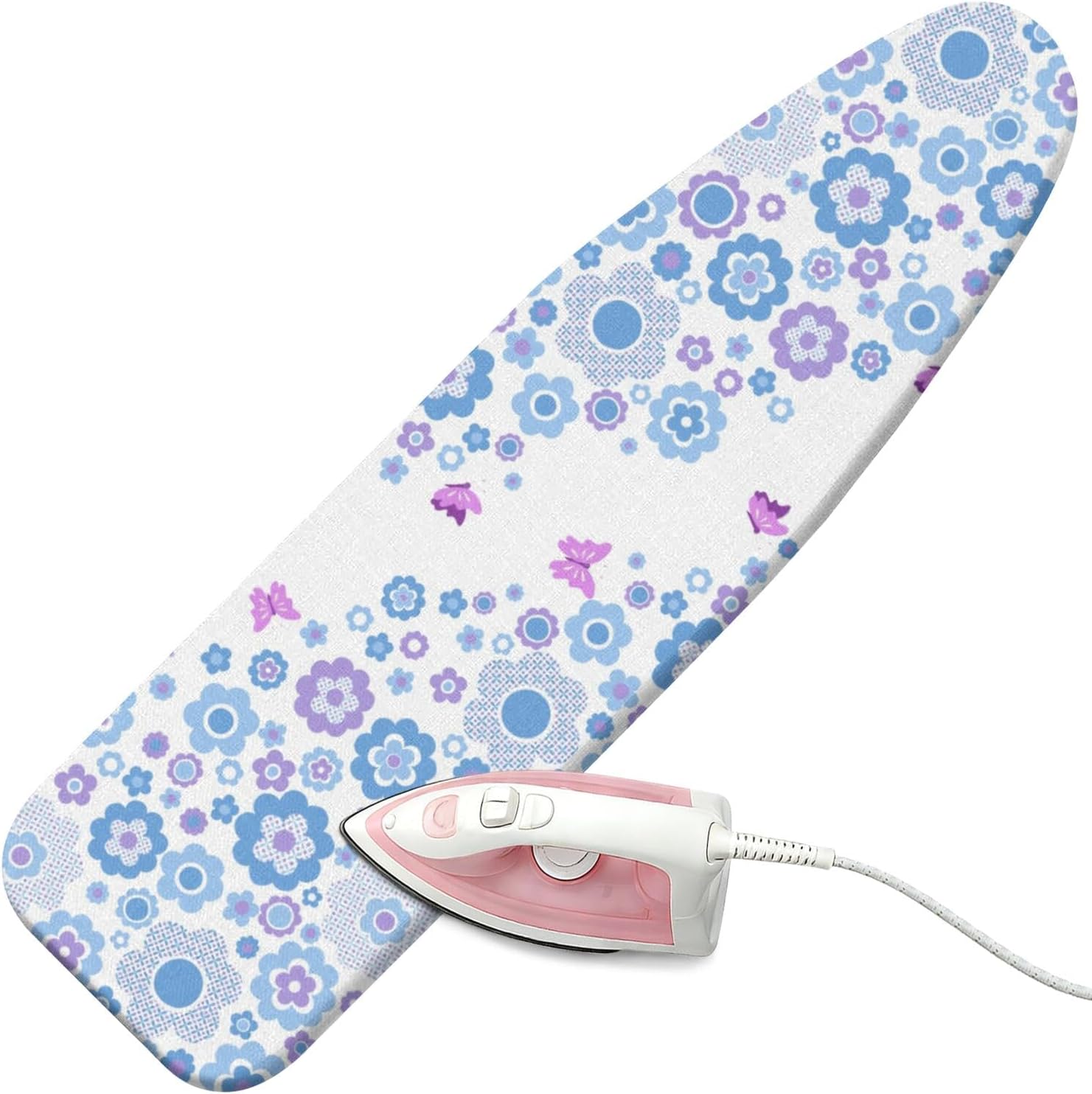 Boho Ironing Board Cover and Pad 15x54 Inch, 100% Cotton Surface Heavy Duty Iron Cover, Standard Size Ironing Board Covers, with Elastic Edge & 2 Hook & Loop Fastener Straps for Easy Installation