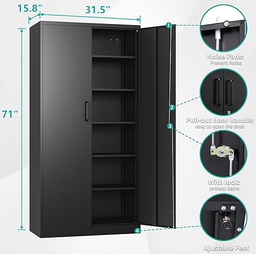 Miniatura 100 de SISESOL Armario de almacenamiento con puertas y estantes de vidrio, armario de despensa de cocina independiente para el hogar, oficina, baño Negro