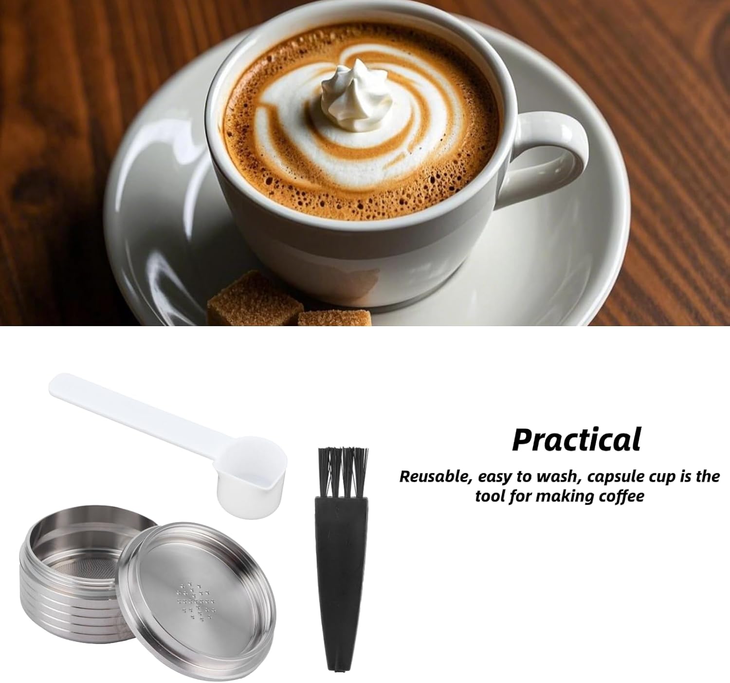 Reusable Coffee Capsule, Stainless Steel Coffee Pod Refillable Capsules, with Spoon Brush Fit for DELTA Q NDIQ7323 Coffee Maker Machine