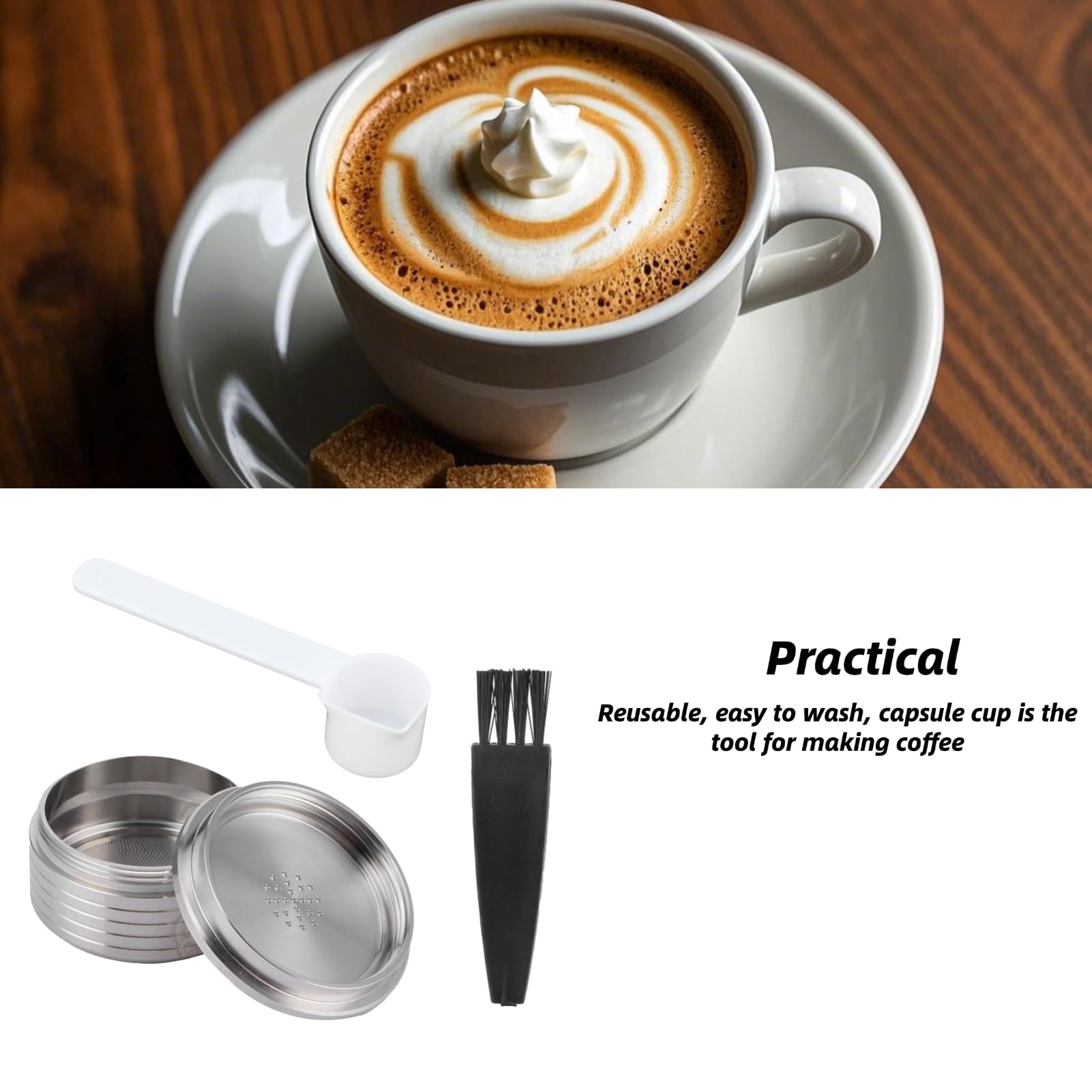 Cápsula de café reutilizable, cápsulas de café recargables de acero inoxidable, con cepillo de cuchara para cafetera DELTA Q NDIQ7323