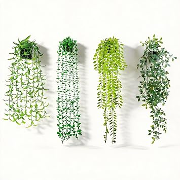 Fake Hanging Plants,4 Packs Artificial Greenery for Shelf Decor,Bookshelf,Office Living Room Bathroom Indoor