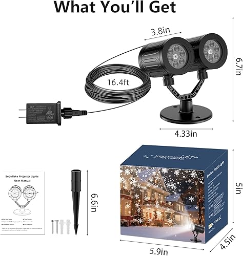 Miniatura 7 de Luces de proyector de copo de nieve de Navidad de doble cabeza mejorada 2025 para exteriores, modo de temporizador, IP65 impermeable, luces LED de