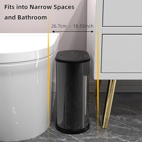 Miniatura 2 de Cubo de basura pequeño de acero inoxidable de 1.8 galones con tapa tipo prensa, cubo de basura delgado para baño, cubo de revestimiento extraíble,