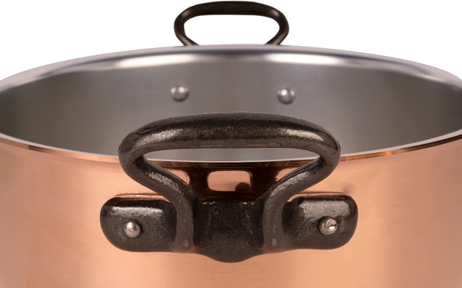 Cuisine Romefort | Tinned copper soup pot with higher walls, 6.3 qt | traditional stockpot made of solid copper with cast iron handles and copper lid | stewpot from France ideal for soups and stews