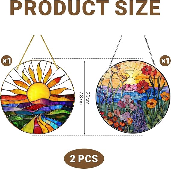 2 Pcs Stained Glass Suncatcher, 20x20cm Large Sun Catchers Acrylic Ornament
