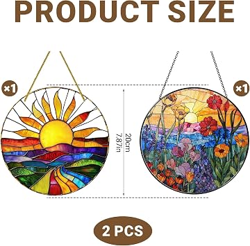 2 Pcs Stained Glass Suncatcher, 20x20cm Large Sun Catchers Acrylic Ornament