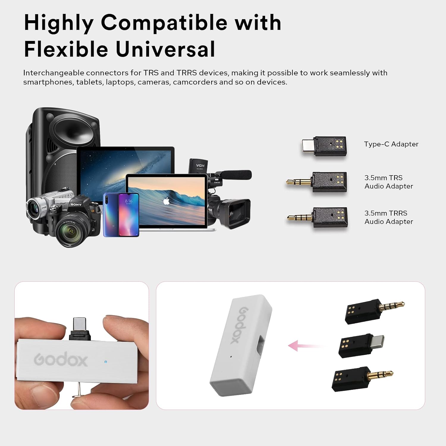 GODOX MoveLink Mini UC KIT2 Wireless Microphone, 2.4GHz Noise Cancelling Mic,100m Range, 48kHz/16-bit Omnidirectional Lavalier Microphone MFI Certified for Record Interviews, Vlogs (Type-c)