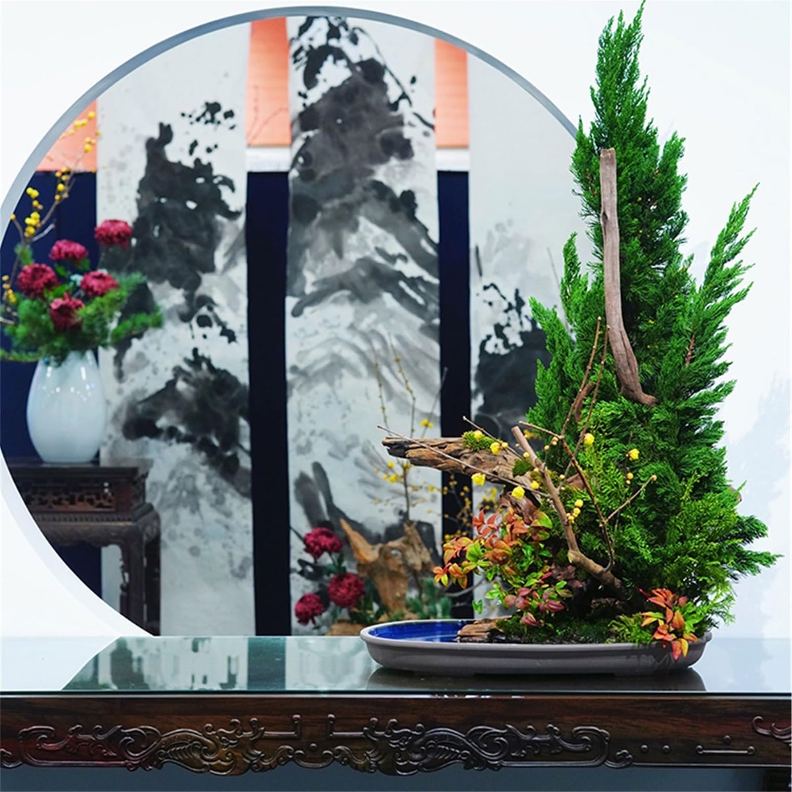 Bandeja decorativa Ellipse cerámica platillo con arreglo floral y decoración