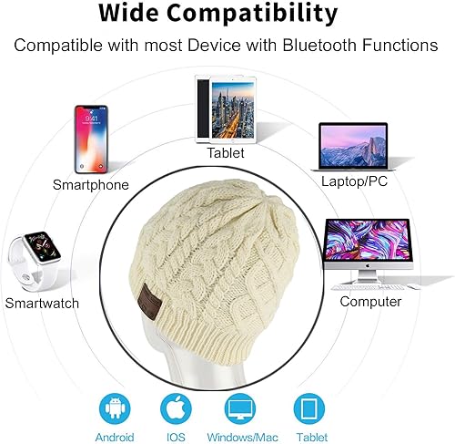 Miniatura 6 de Gorro inalámbrico para mujer, gorro de música para mujer, V5.0, auriculares inalámbricos para hombre, gorro de invierno sobre la oreja con música