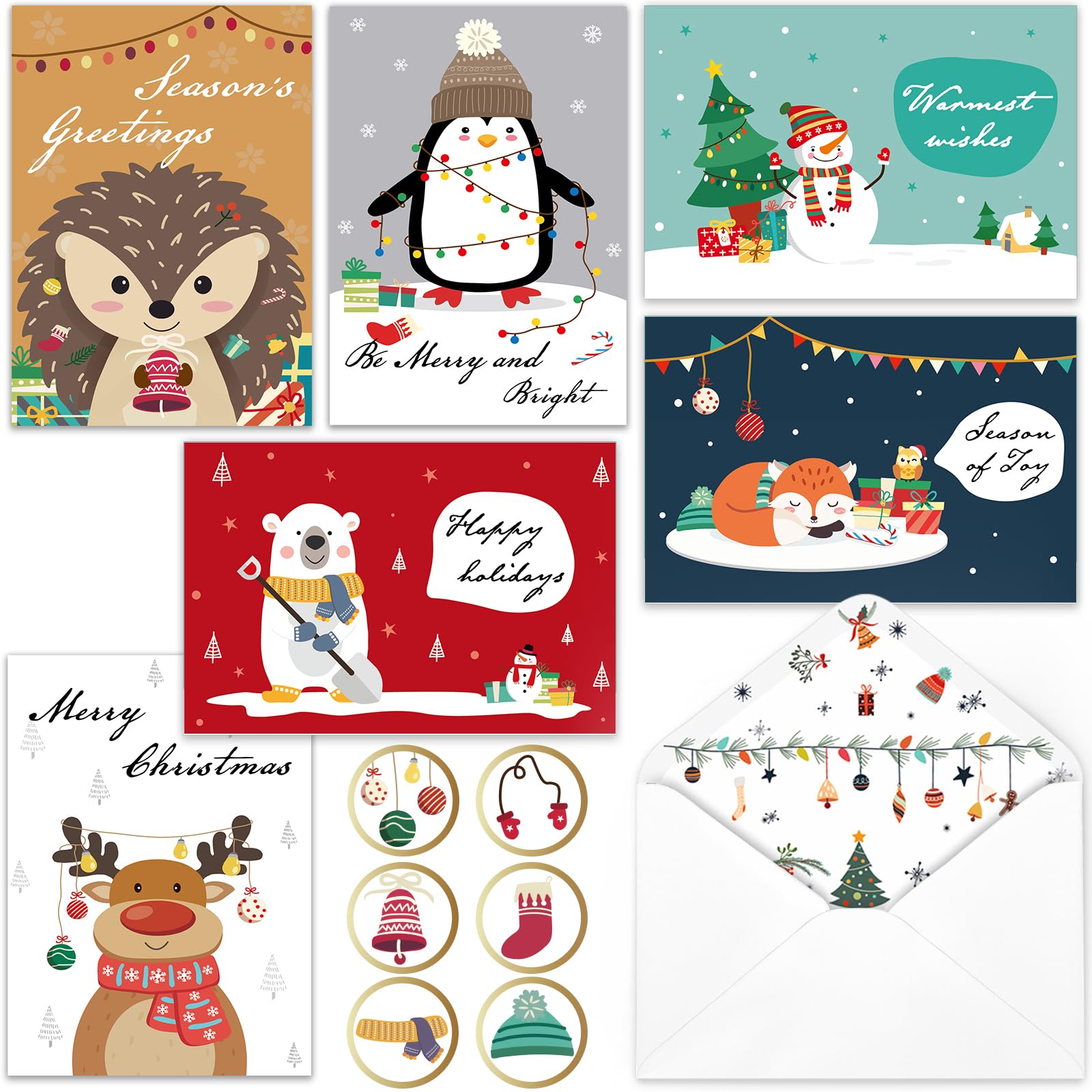 BGTCARDS Christmas Cards - 30 Pack Holiday Cards with Envelopes 6 Assorted Designs Bulk,Perfect to Send Warm Wishes to Friends and Family, 6' x 4'