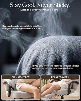 Dowinx Big and Tall Gaming Chair with Footrest, Gray | Breathable woven fabric with lumbar support and extra-wide seat back; big-and-tall frame fits larger, heavier users.