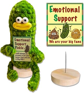 Handmade Emotional Support Pickle Gift, Cute Knitting Doll with Positive Affirmation Card, Funny Pickle Stress Relief Squeeze Toys, Desk Decor and Keychain Accessory Give to Friend Pickle