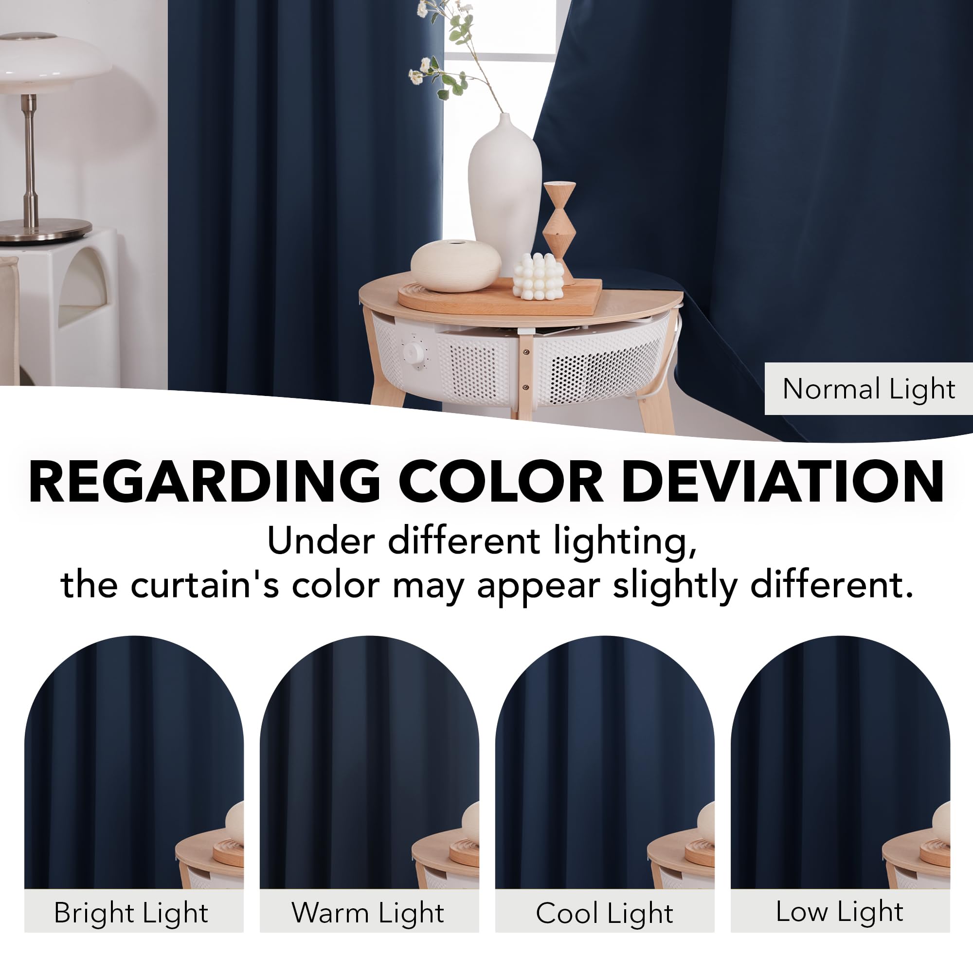 Navy Blue Blackout Curtains – Short 42W X 45L, Room Darkening Set Of 2, Rod Pocket 4 thumbnail image