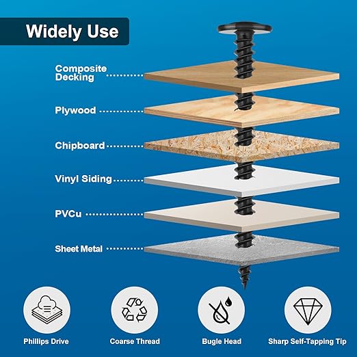 Juego de 160 Tornillos para Madera #8 Cabeza Truss Modificada Acero Inoxidable 410 Negro miniatura 5