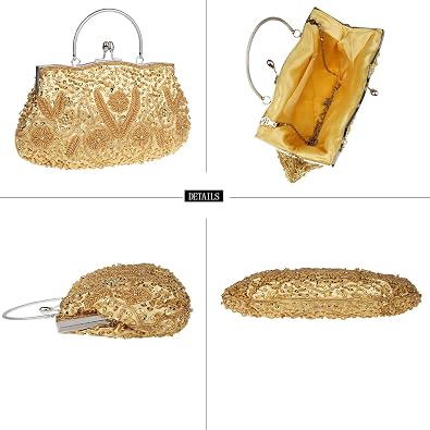 Women's Vintage Evening Bag Beaded Sequin Flower Evening Handbags