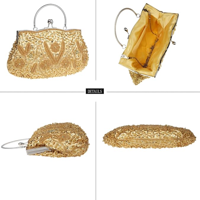 Women's Vintage Evening Bag Beaded Sequin Flower Evening Handbags