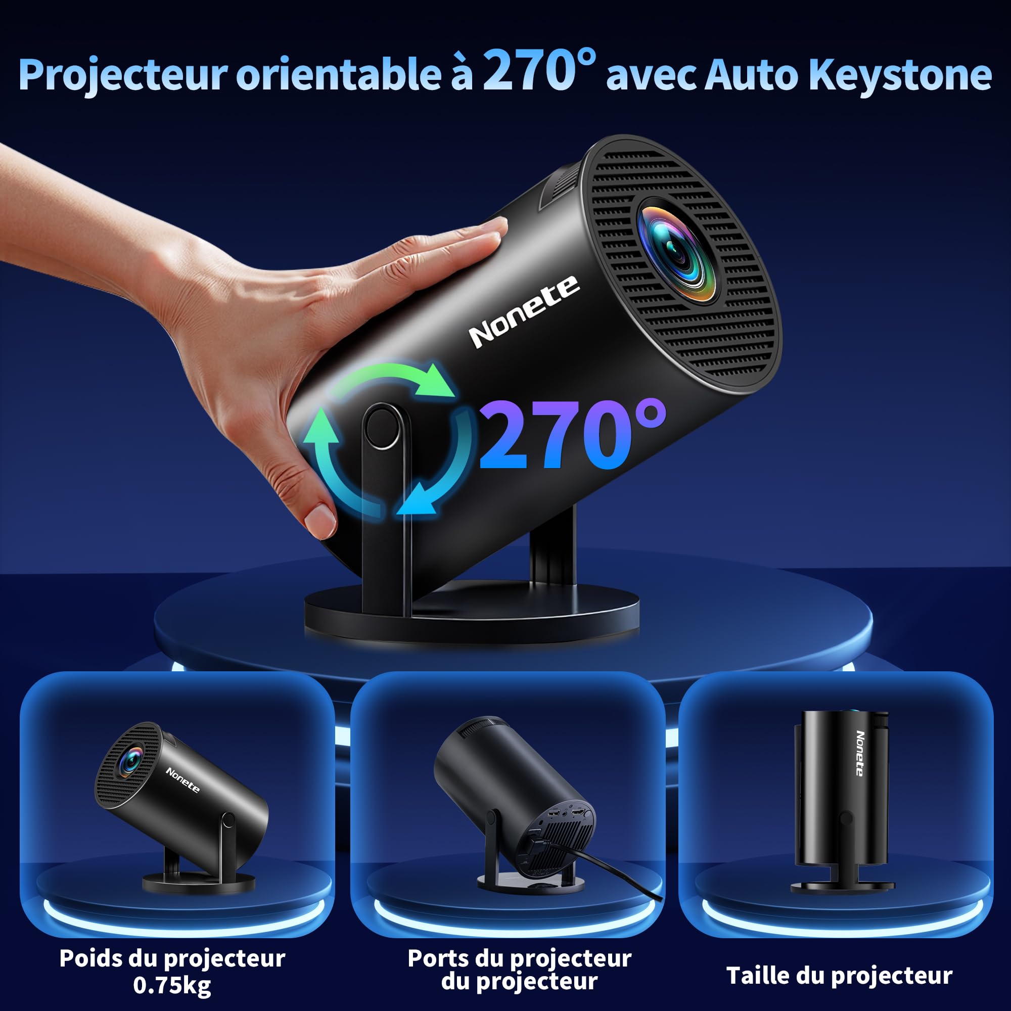 [App Intégrée & 2026 Upgraded] Vidéoprojecteur 4K 1080P Mini Projecteur avec WiFi 6 et Bluetooth 5.2 Supporte Auto Keystone 270° Rotation Compatibile avec HDMI/TV Stick/Memory Stick/PC, Noir