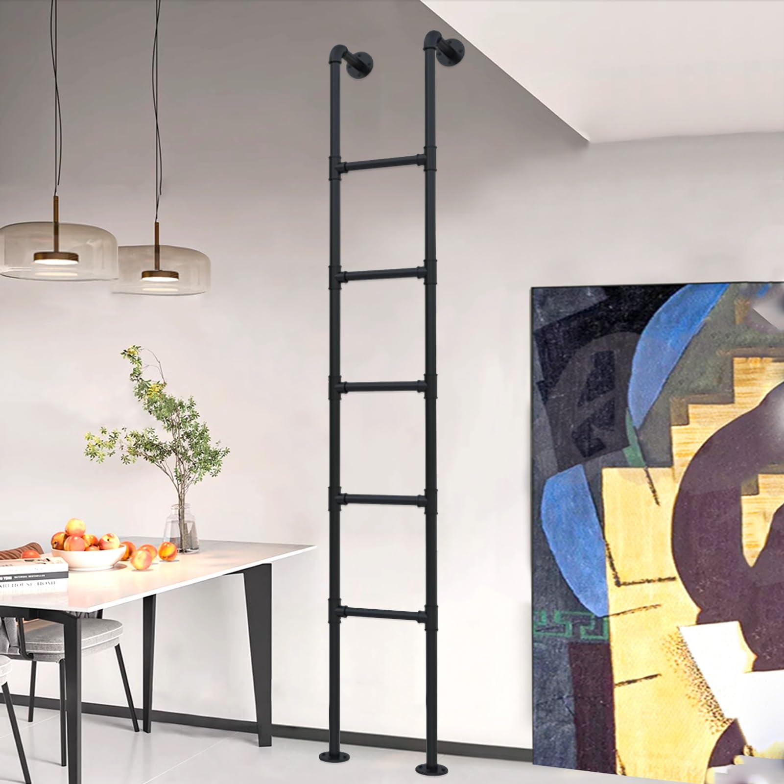 Escalera de tubería de hierro para loft urbano y buhardillas modernas