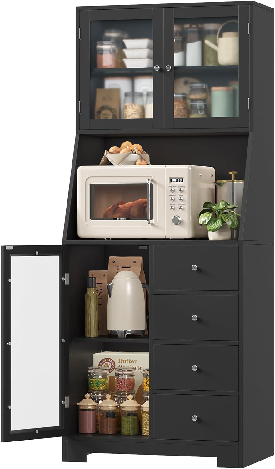 BOTLOG Kitchen Pantry Cabinet with lower cabinet storage and microwave