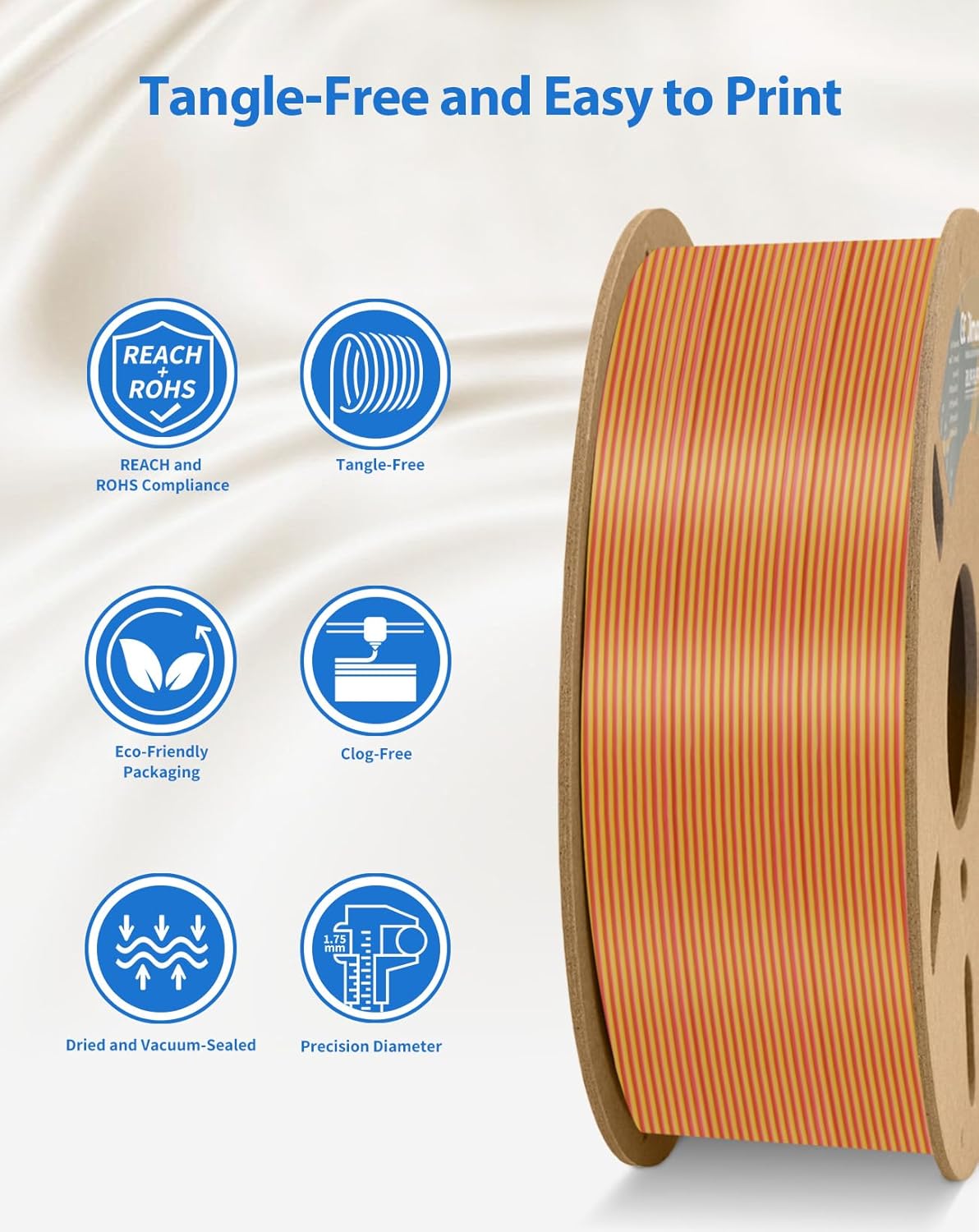 DURAMIC 3D PLA Filament 1.75mm 1kg Spool, Jam-Free High Stifness 3D Printing Filament with Cardboard Spool, No-Tangling No-Clogging Dimensional Accuracy 99% +/- 0.03 mm Silk Gold Red 1 Pack
