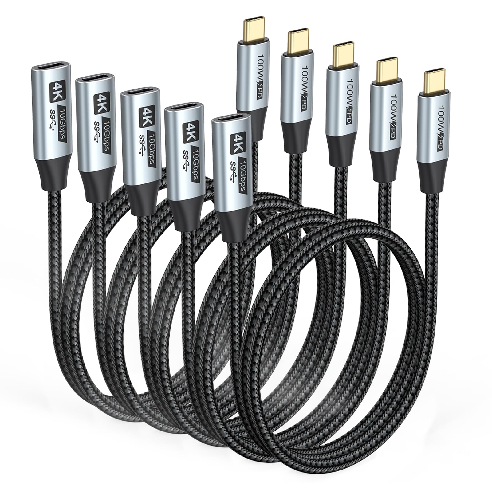 URELEGAN USB C Extension Cable 3FT 5-Pack (100W Fast Charging, 10Gbps Data Transfer, 4K@60Hz Monitor Video), USBC Extender Male to Female USB3.2 Gen 2