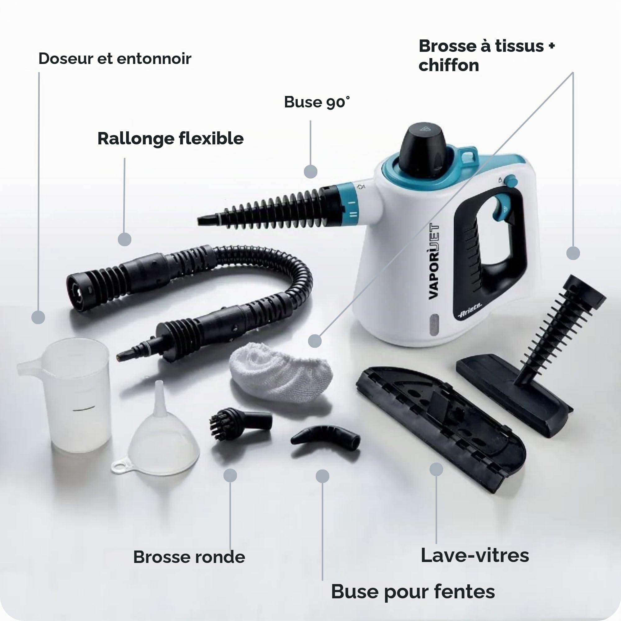 Ariete 4137 Vaporì Jet, Pistolet à Vapeur Multifonction, Élimine 99.9% des Germes et Bactéries sans Détergents, Prêt à Vapeur en 3 Minutes, Pression 3.5 bar, Kit d'Accessoires inclus