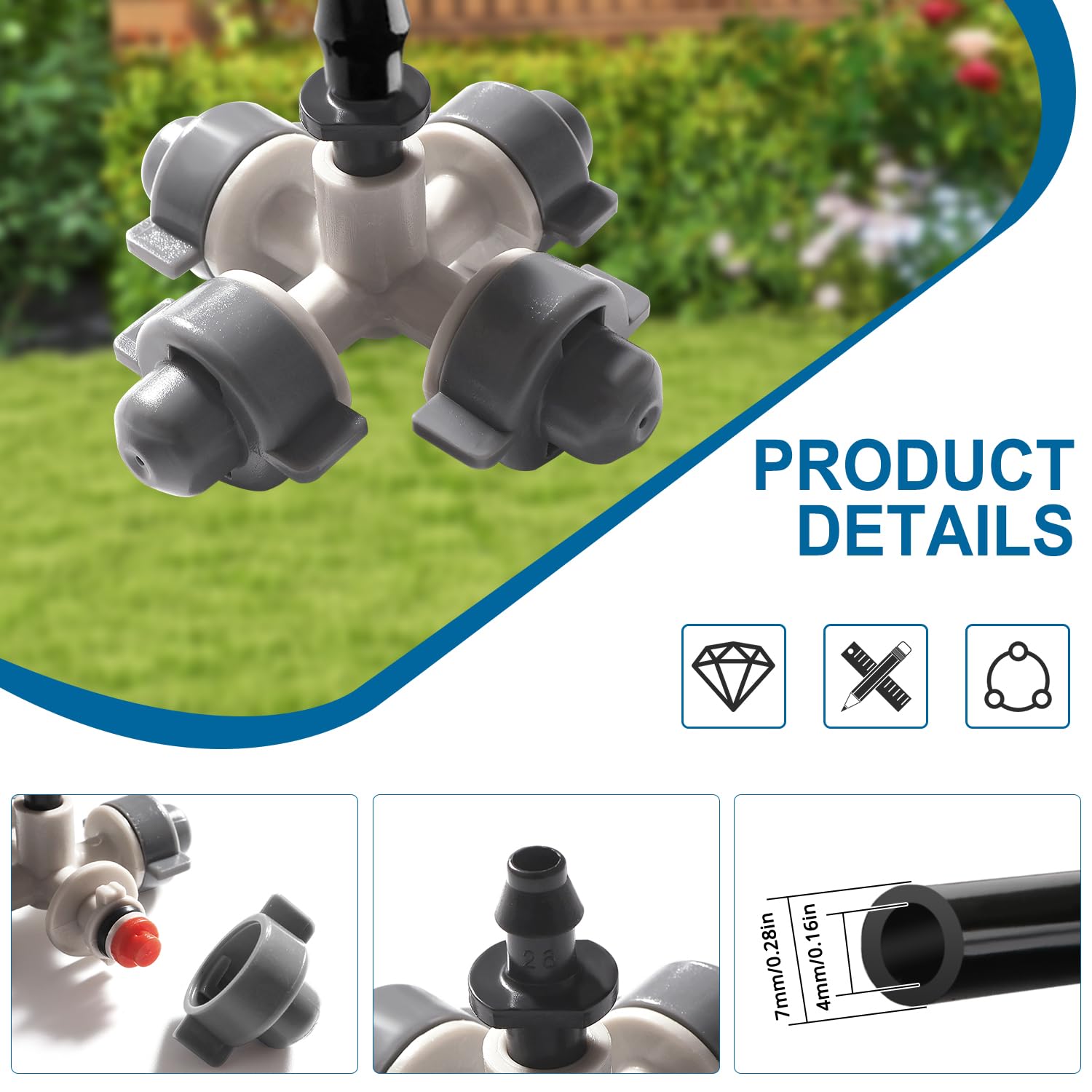 VooGenzek 10 PCS 4-Way Atomizing Nozzle, Plastic Cross Irrigation Nozzle, Gardening Greenhouse Atomizing Micro Nozzle - Image 3