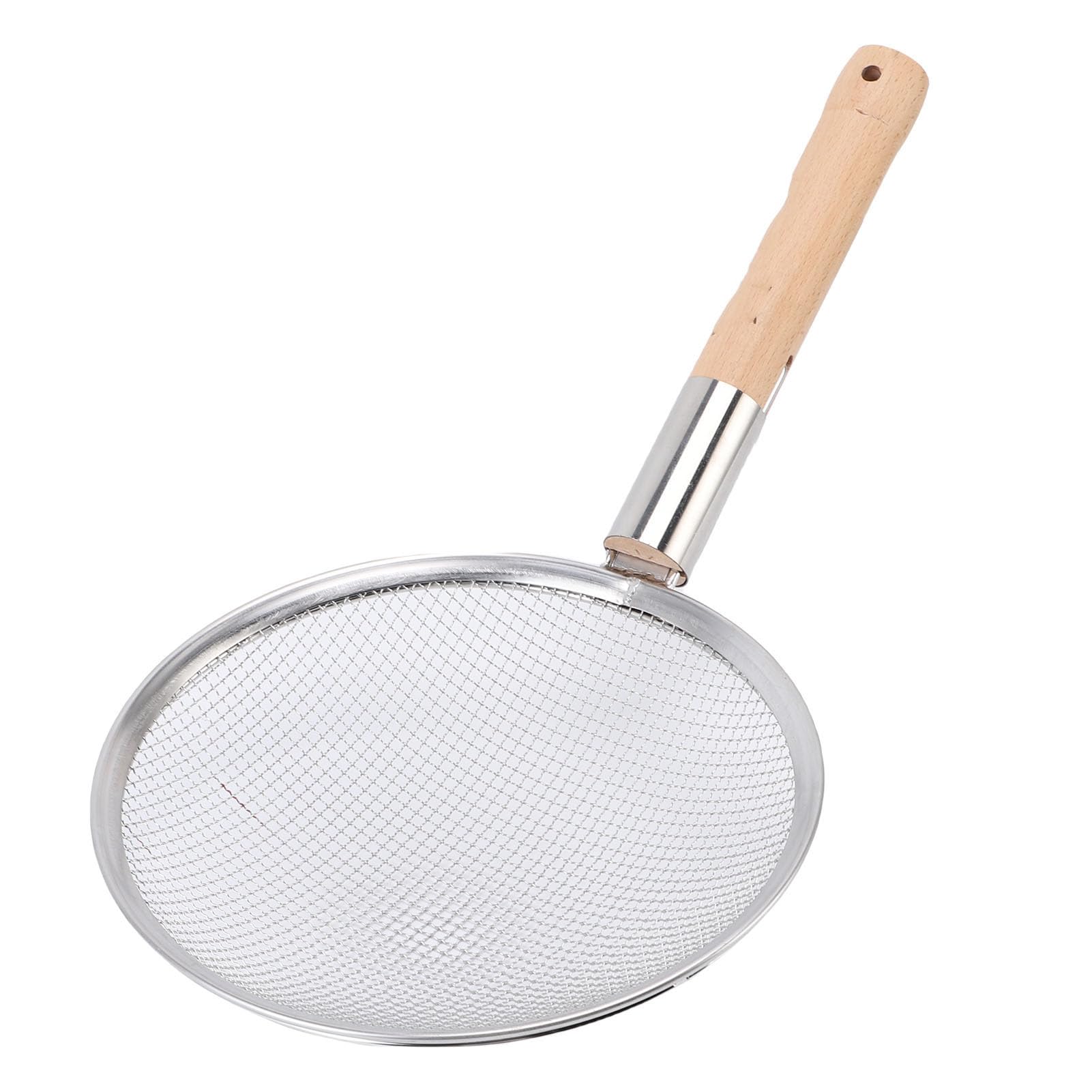 Rengue Cucchiaio con Colino a Maglia Fine, Schiumarola in Acciaio (26CM) | Acciaio 201 Resistente Al Calore, Manico Ergonomico in Faggio, Filtra Olio e impurità per Cucinare, Uso Ristorante